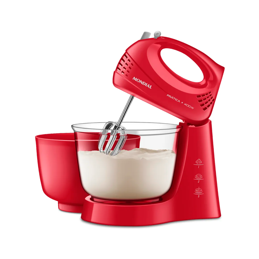 Batedeira 3V B-45 2 Tigelas 400W Vermelho/Inox Mondial
