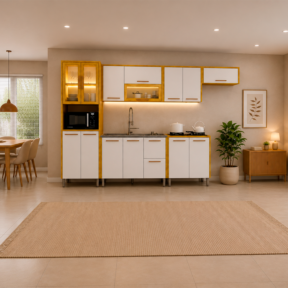Cozinha Completa 6 Peças Donna Vidro Reflecta com Led Chf Moveis