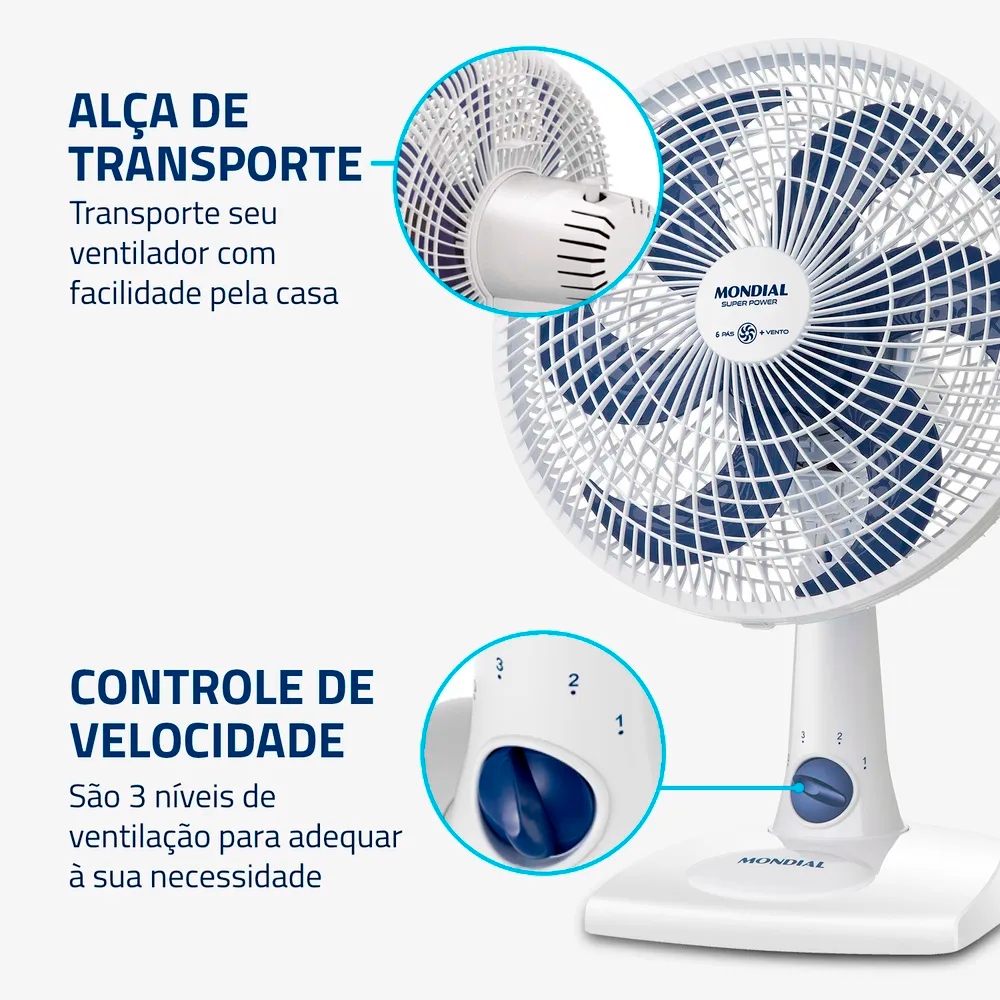 Ventilador 30CM VSP-30 Super Power Branco/Azul Mondial