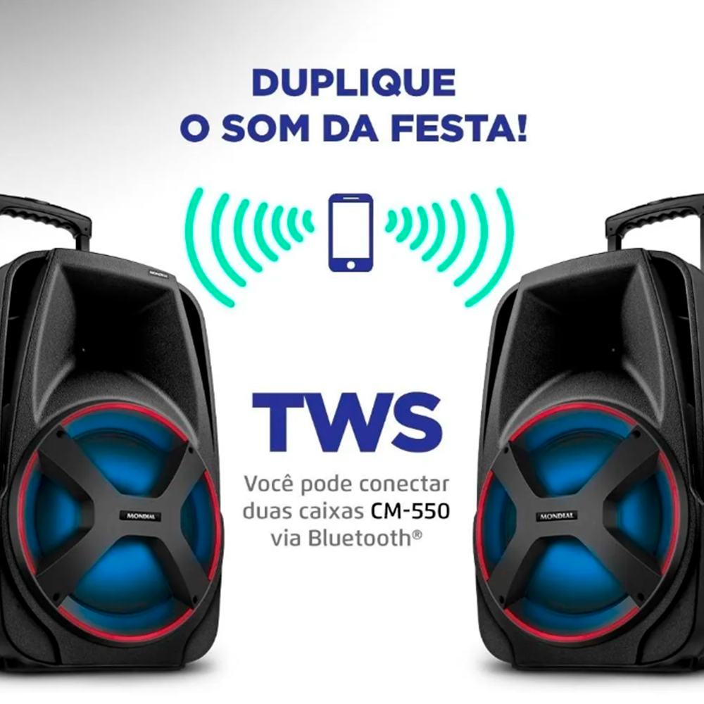 Caixa Amplificada CM-550 Connect Power Plus 550W C/Bat C/Cont Mondial