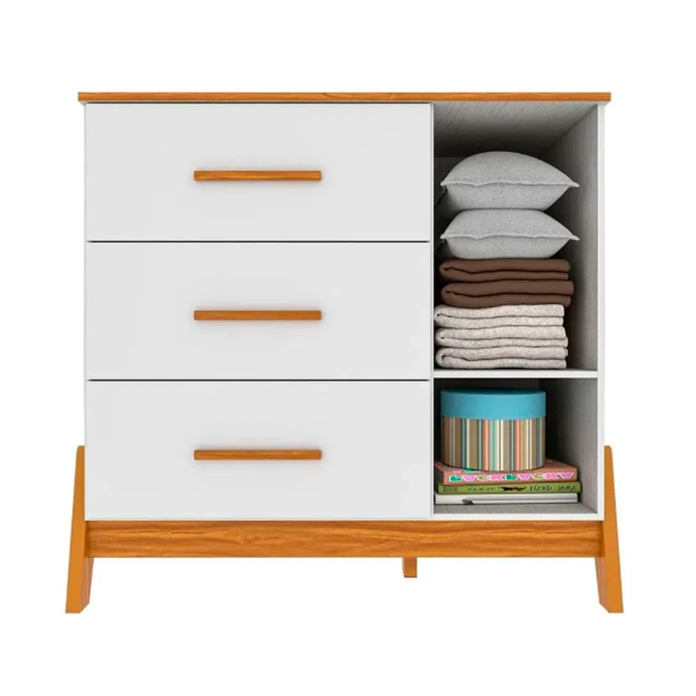 Comoda 1P Guti Retro Lisa Branco Brilho/Amendoa Peroba