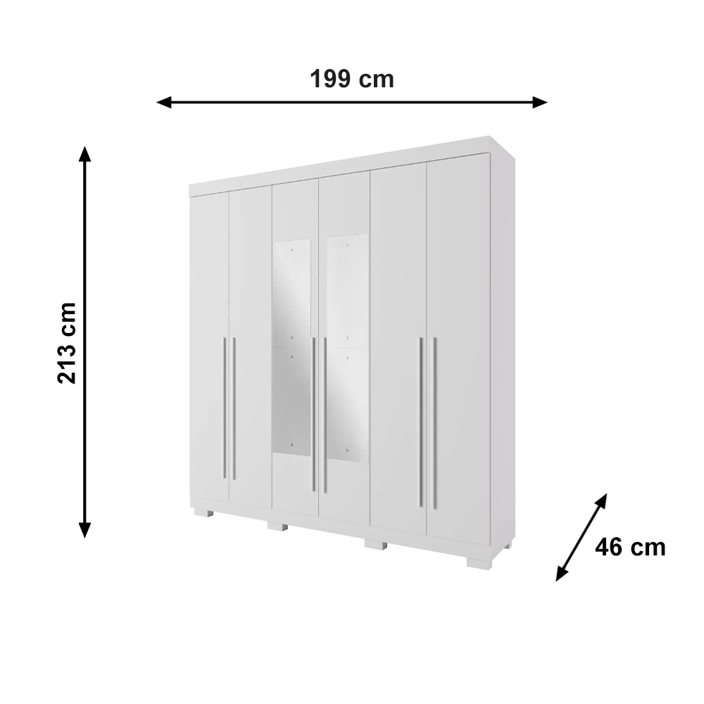 Roupeiro Agata 6 Portas MDP com Espelho Branco ACP Moveis