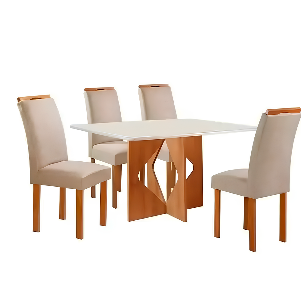 Mesa Londres Tampo Plus Vidro 4 Cadeiras Milão Off Tecido 171 Cinamomo CEL MÓVEIS