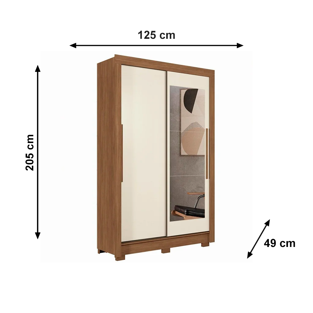 Roupeiro 2 Portas Apollo com Pé com Espelho Cinamomo-Cinamomo/Off White Josan