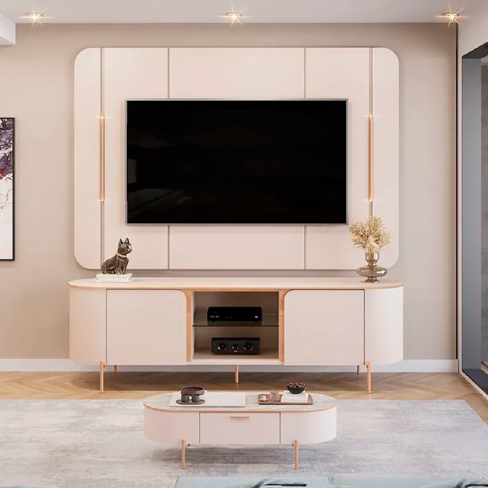 Bancada com Painel Adele Off White/Off White DJ moveis