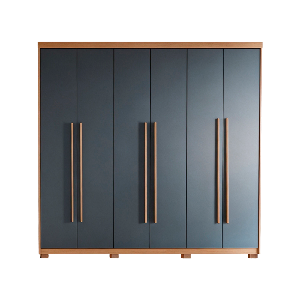 Roupeiro Hawaii 6 Portas com Pés Naturale/Grafite Rufato