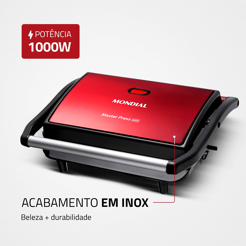 Press Grill Red Ceramic PG-01 RC 220V/60Hz Vermelho/Inox Mondial
