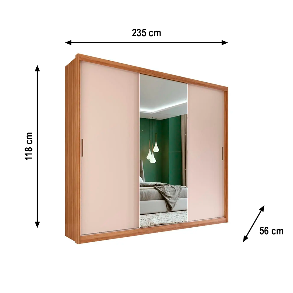 Roupeiro Casal 3  Portas 4 Gavetas 5 Prateleiras Dalila com 1Porta com Espelho com Pé Cinamon/Off White Demobile 