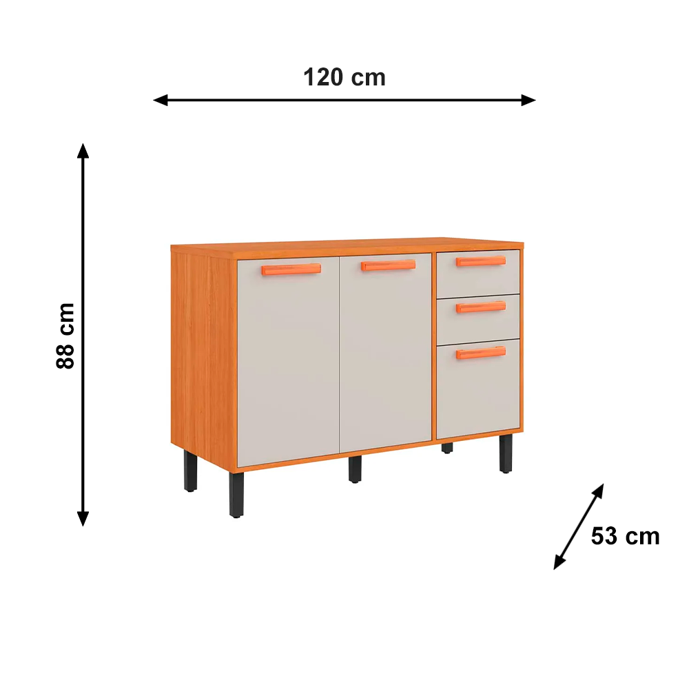 Balcão de Cozinha Nápoles 3 Portas e 2 Gavetas Cinamomo/Off White Itatiaia