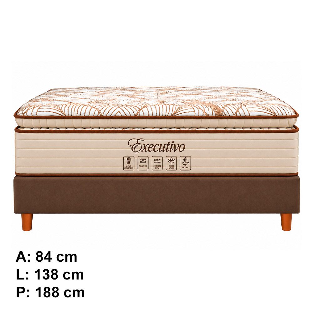 Conjunto Box Casal Executivo com Pillow Top e Molas Ensacadas 138x188 Softflex