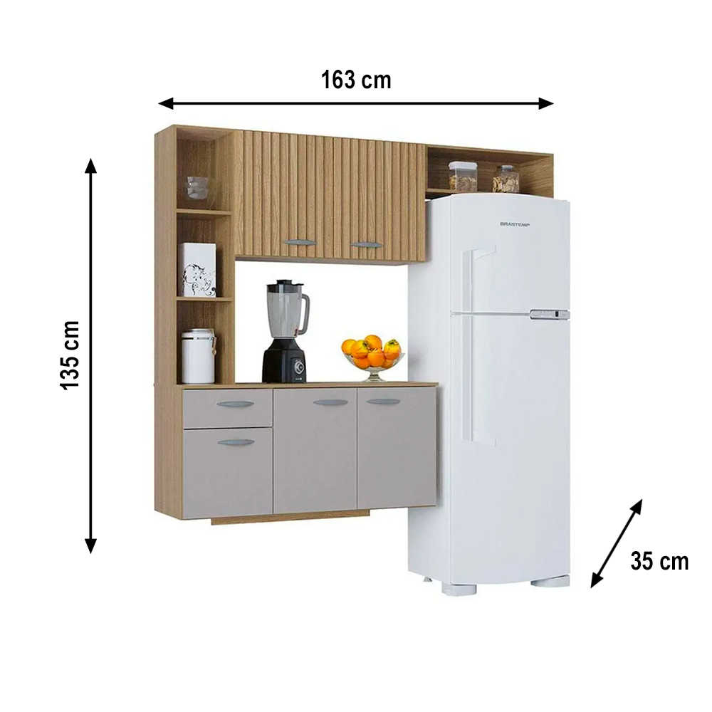 Cozinha Isis 5P 2G C/Balcão 180 Dm Ripado/Off White Poquema