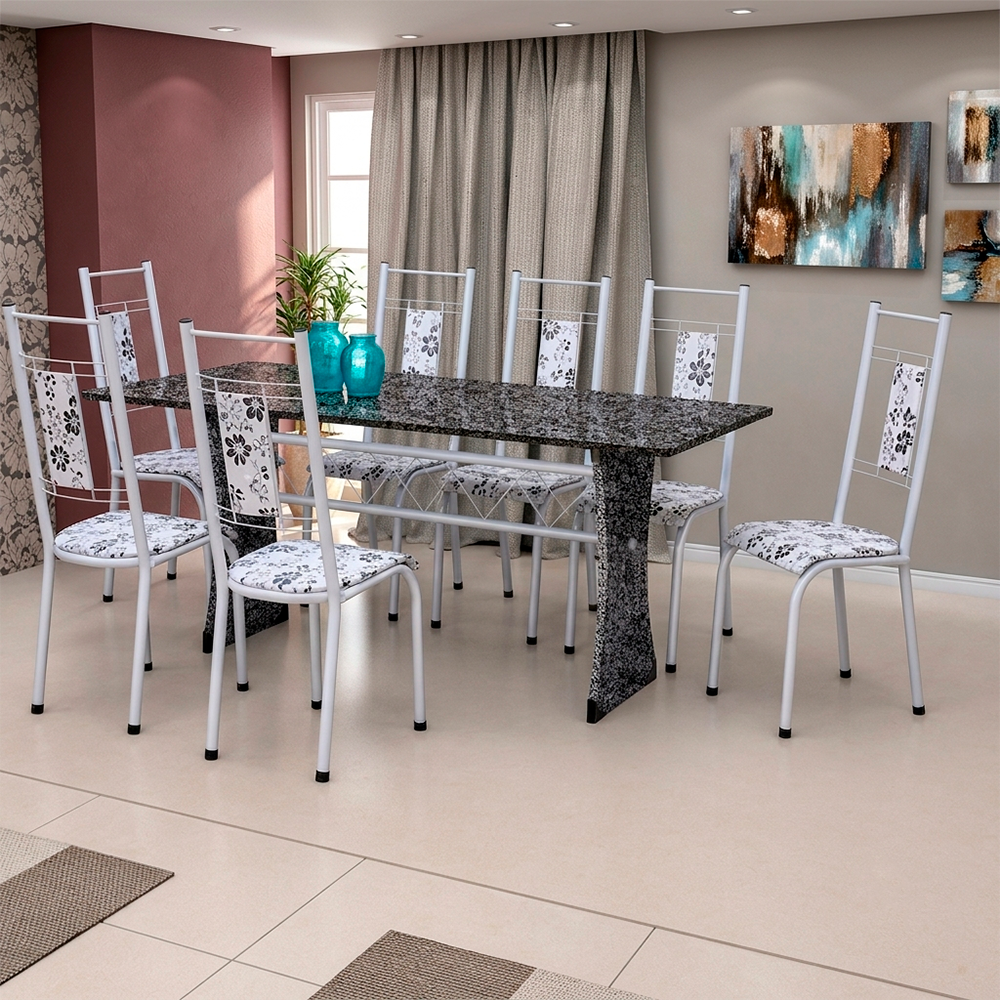 Mesa Paris 8 cadeiras N 39 GR Luxo Brm/Branco CI Aço Coelho
