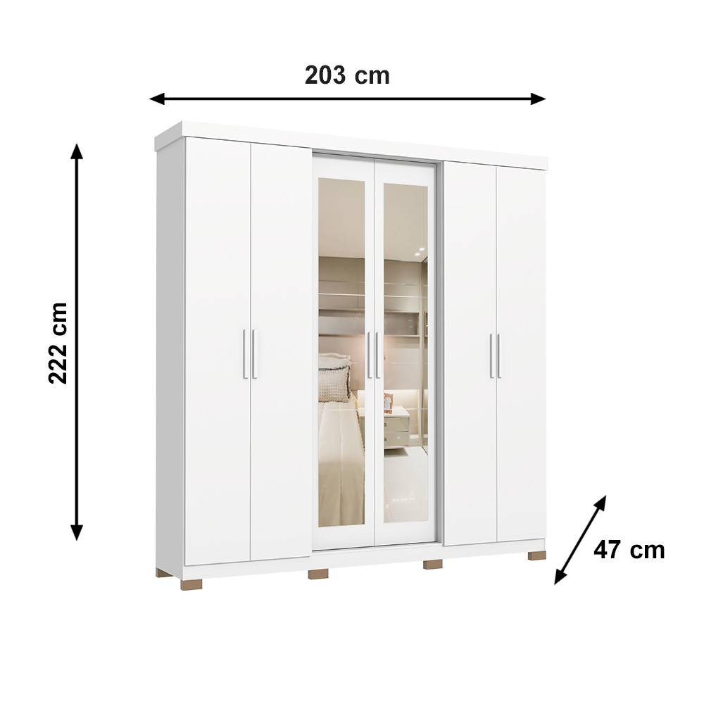 Roupeiro 6 Portas Argos Branco Avelan