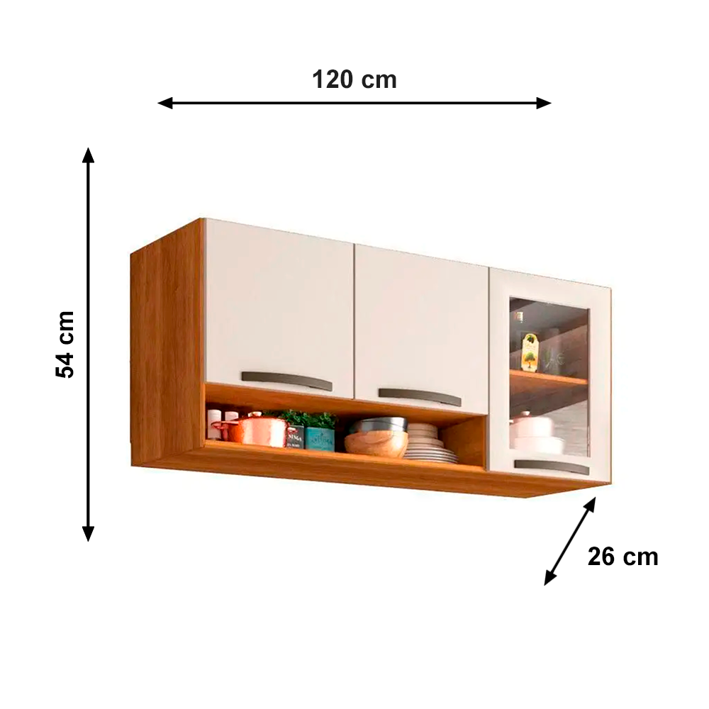 Aéreo Vidro Fume 3P Cozinnha New Valencia Cinamomo/Off Salleto