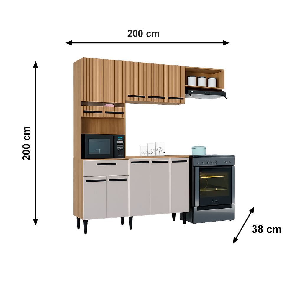 Cozinha Dora 10P 1G C/Balcão Dm Ripado/Off White Poquema