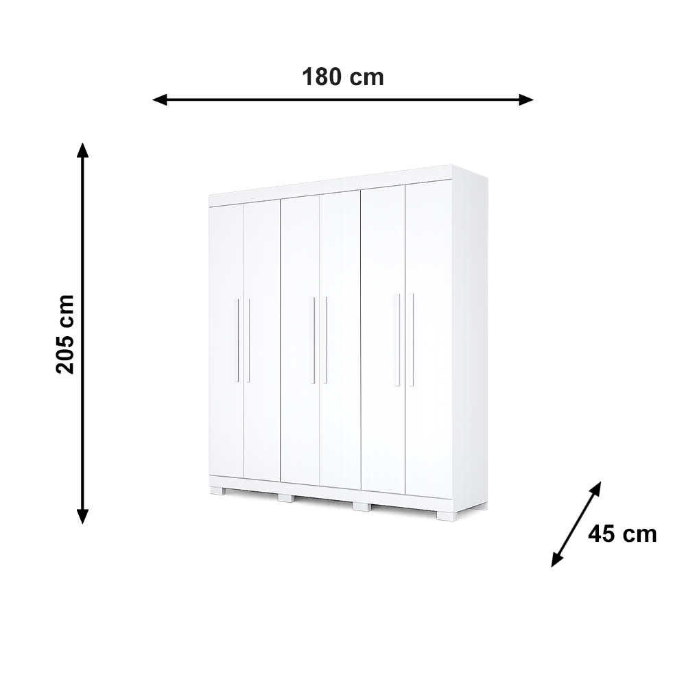 Roupeiro Noronha 6 Portas com Pés Branco Josan