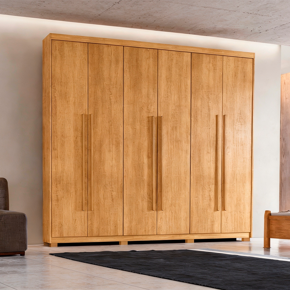 Roupeiro Hawaii 6 Portas com Pés Naturale/Naturale Rufato