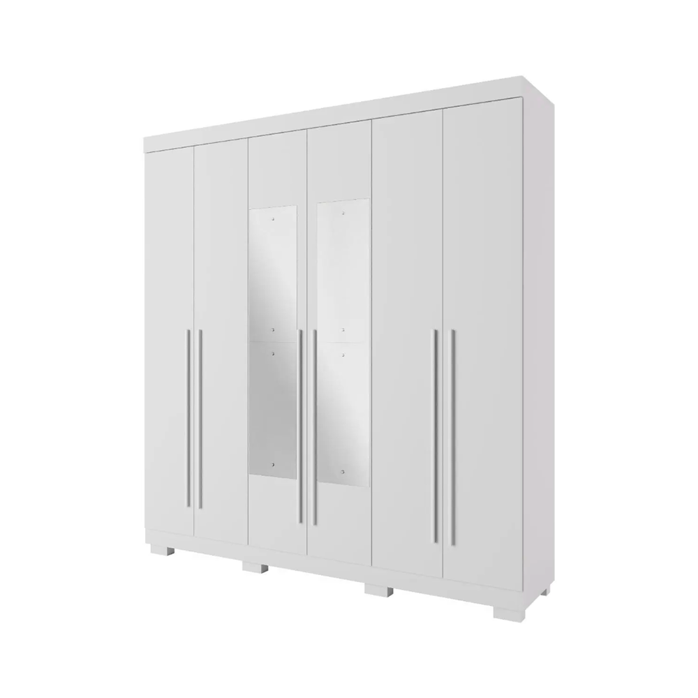 Roupeiro Agata 6 Portas MDP com Espelho Branco ACP Moveis
