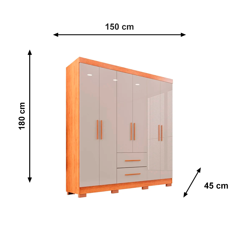 Roupeiro 6P Estrela Premium C/08 Pés S/Esp Cinamomo/Off Salleto