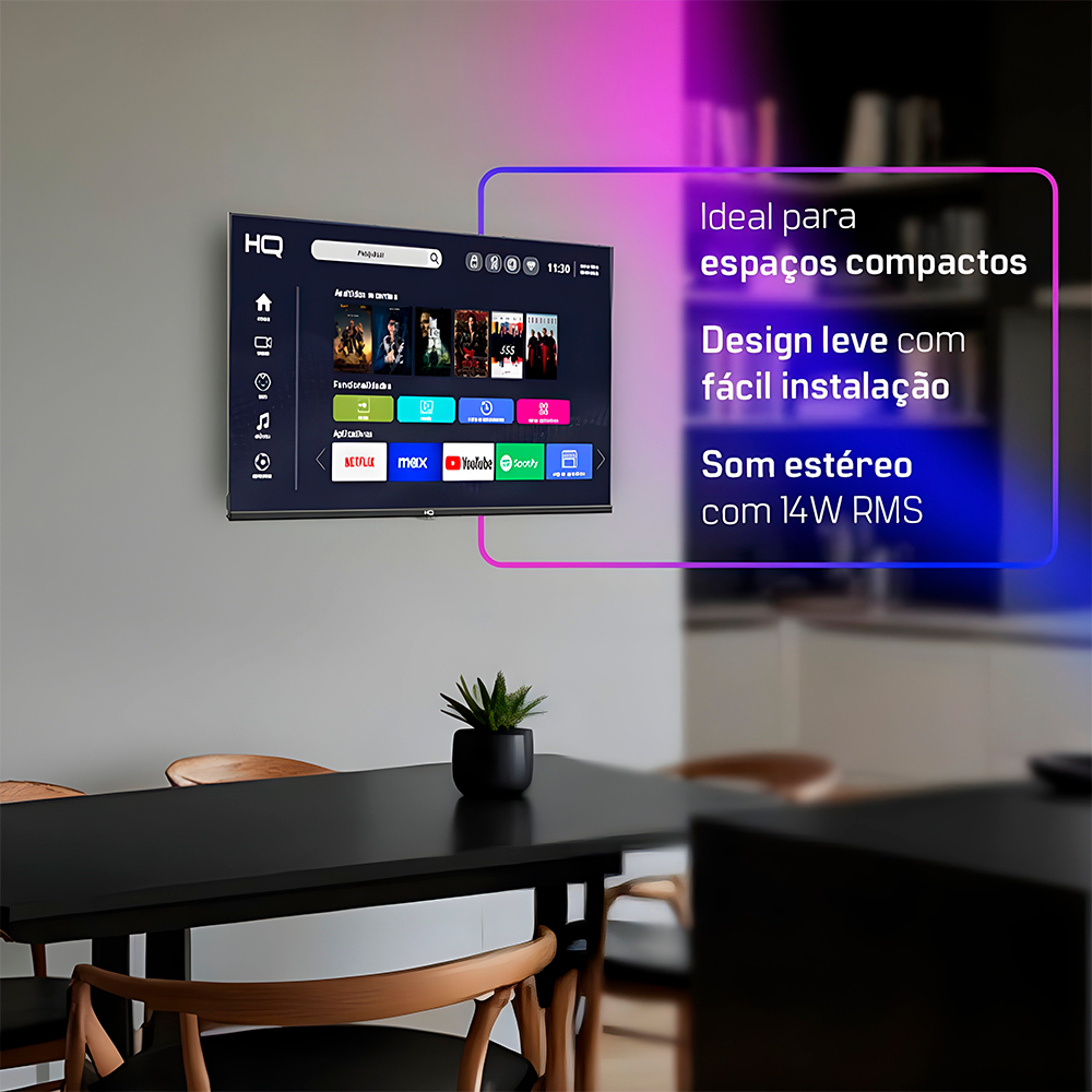 Smart TV HQ 32" HD tela sem bordas Androind 12 design slim HQS32NKHM