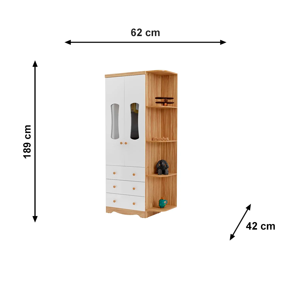 Roupeiro Luna 2 Portas com Prateleira Externa Branco Brilho/Amendoa Peroba
