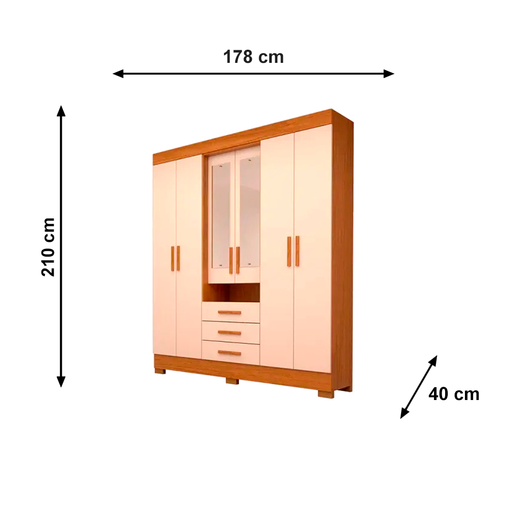 Roupeiro Debora 6 Portas Capelinha com Espelho Cinamomo/Off White ACP Moveis