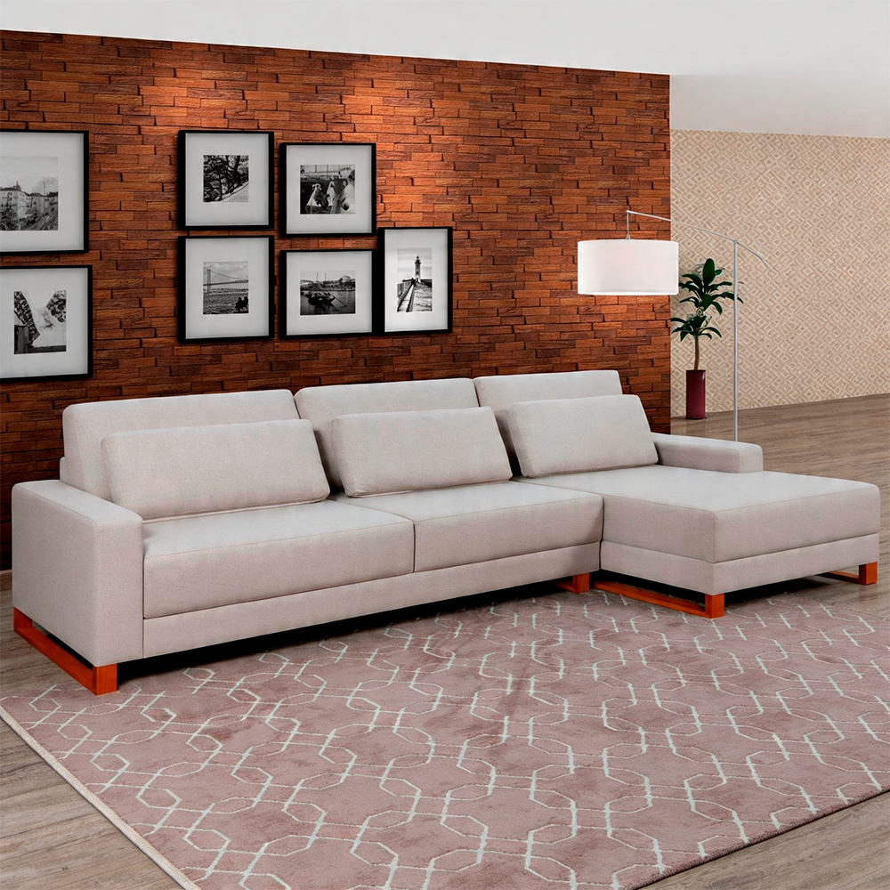 Sofa Lisboa Chaise Base Mad Tecido Linho Primor Estofados