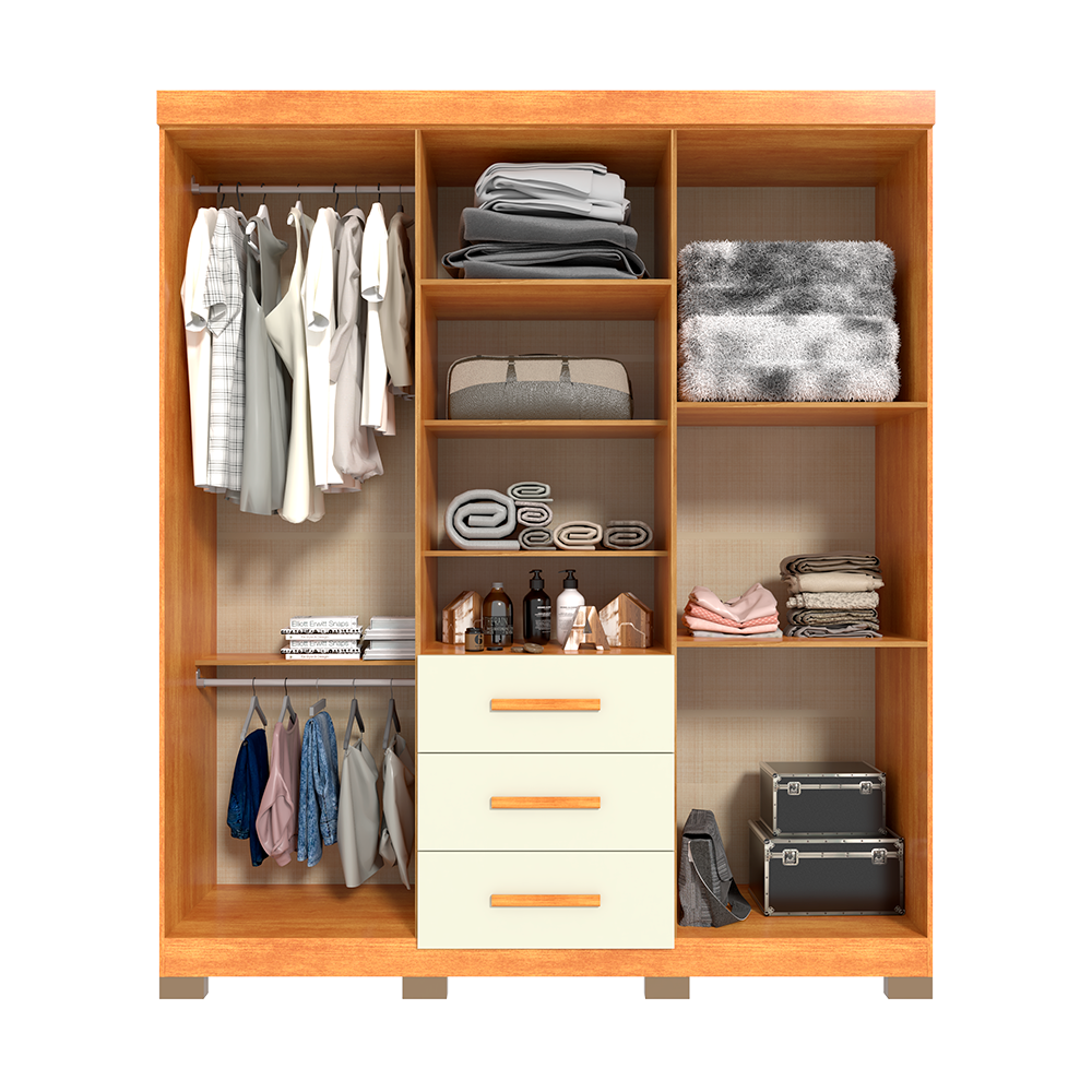 Roupeiro Catania Luxo Com Pés/Espelho Freijo Off White Avelan