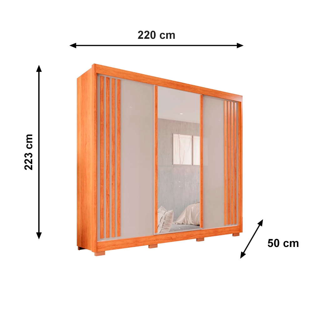 Roupeiro Atenas 3P Plus C/Pés C/Esp Cinamomo/Off Salleto