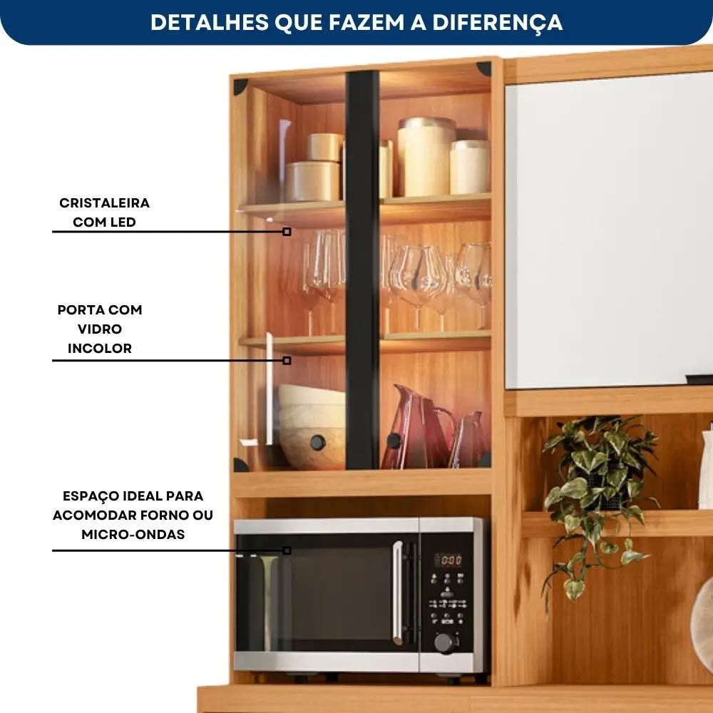 Armário Kit Murano 7 Portas 2 Gavetas 100% MDF Freijó UV/Off White Acetinado Poliman