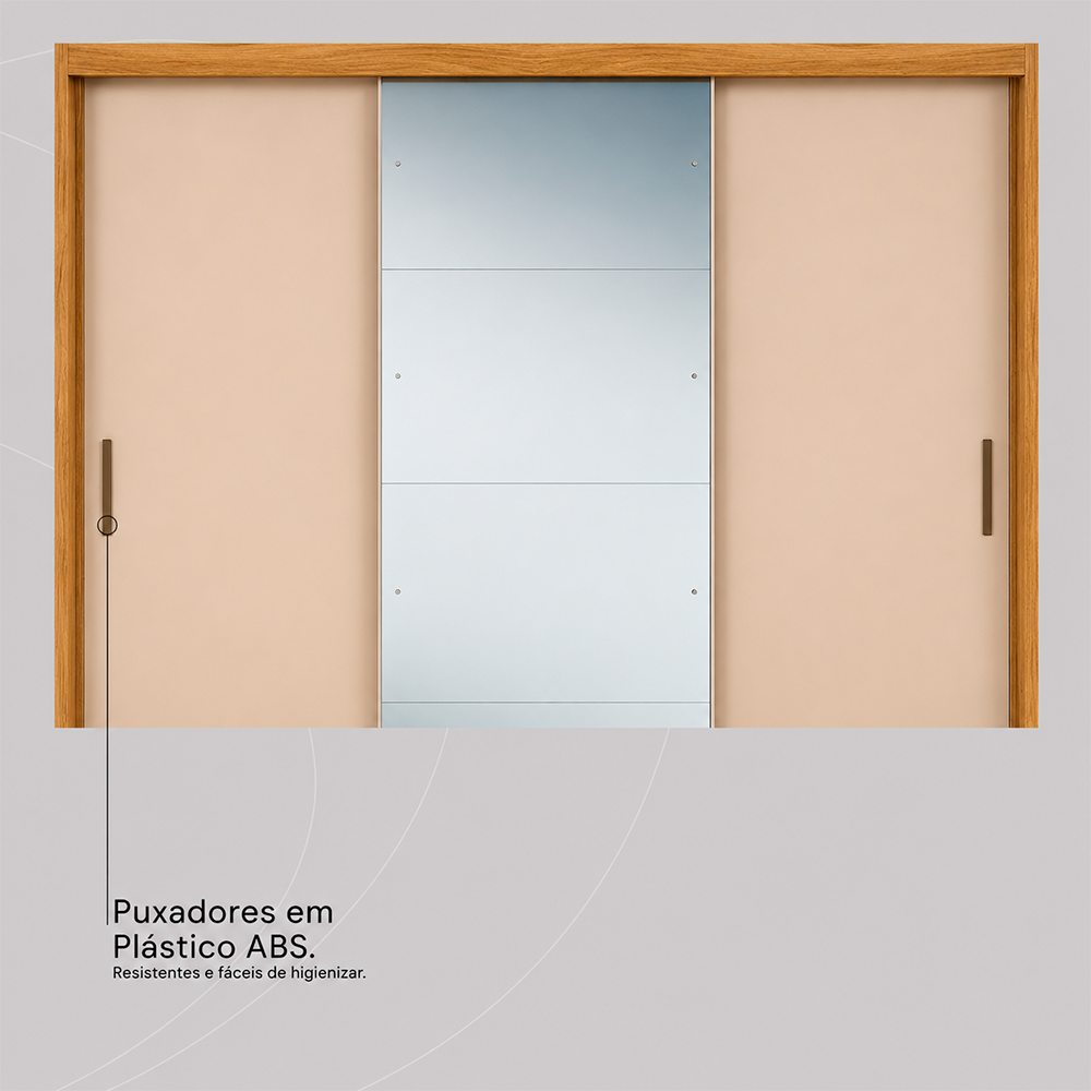 Roupeiro Casal 3  Portas 4 Gavetas 5 Prateleiras Dalila com 1Porta com Espelho com Pé Cinamon/Off White Demobile 