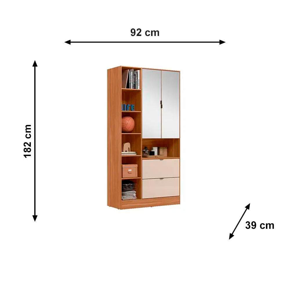 Armário Multiuso 2 Portas 2 Gavetas com Espelho Joy Amendola/Off White Demobile