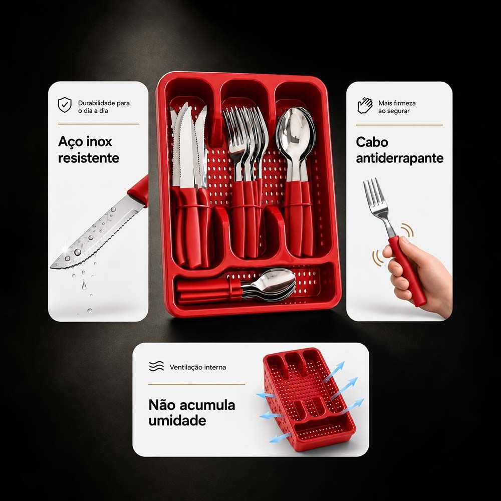 Faqueiro 25 Peças Florenza Vermelho Real