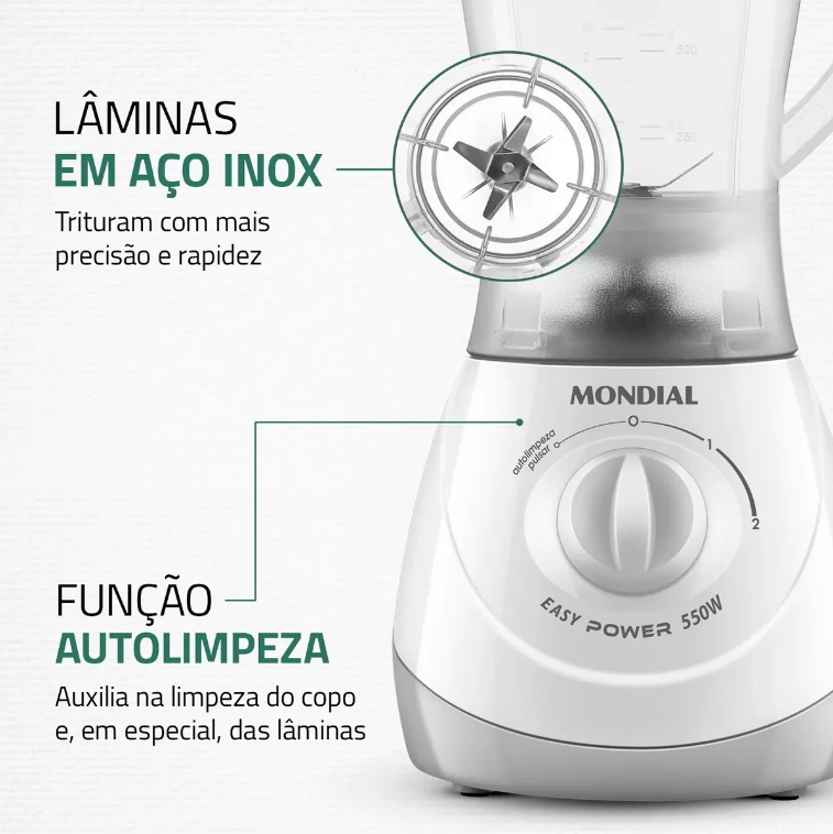 Liquidificador 2V Easy Power L-550 550W 220V Branco Mondial