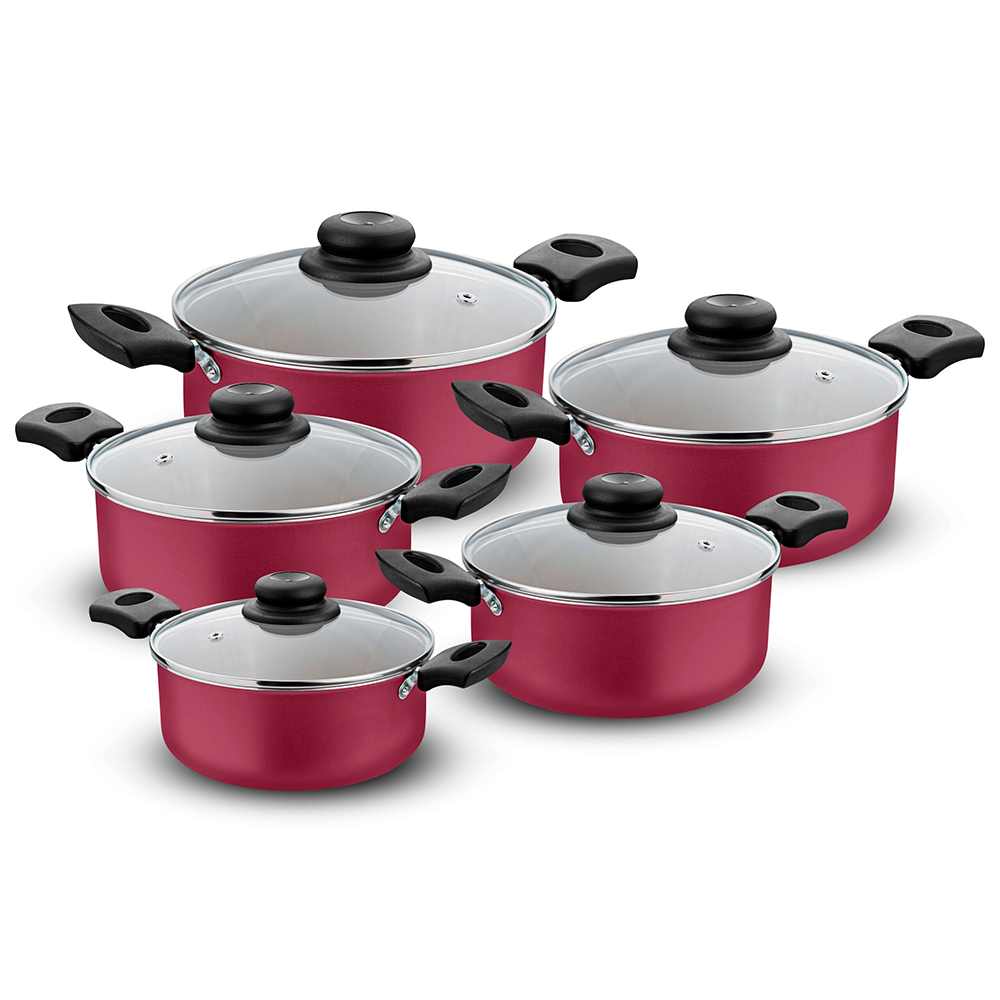 Kit Caçarola 5 Peças com Tampa de Vidro 000462 Cereja/Creme Única Luz