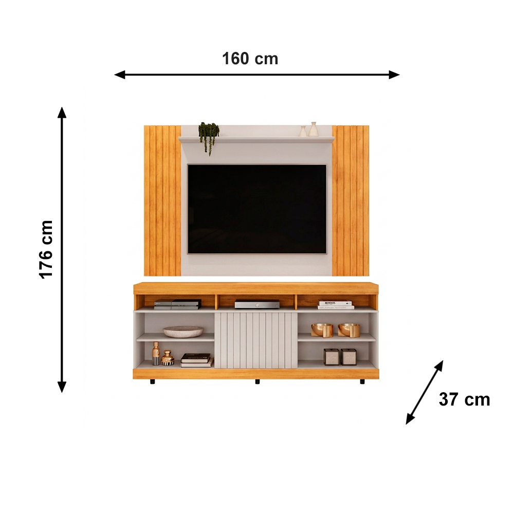 Rack Dili 1,60L Com Painel Trend Cedro/Bali DJ Moveis