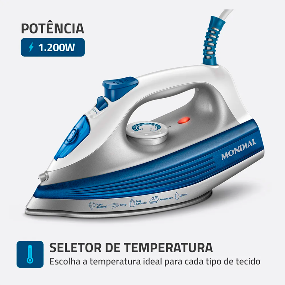 Ferro a Vapor FVN-01 -BL Azul Mondial  