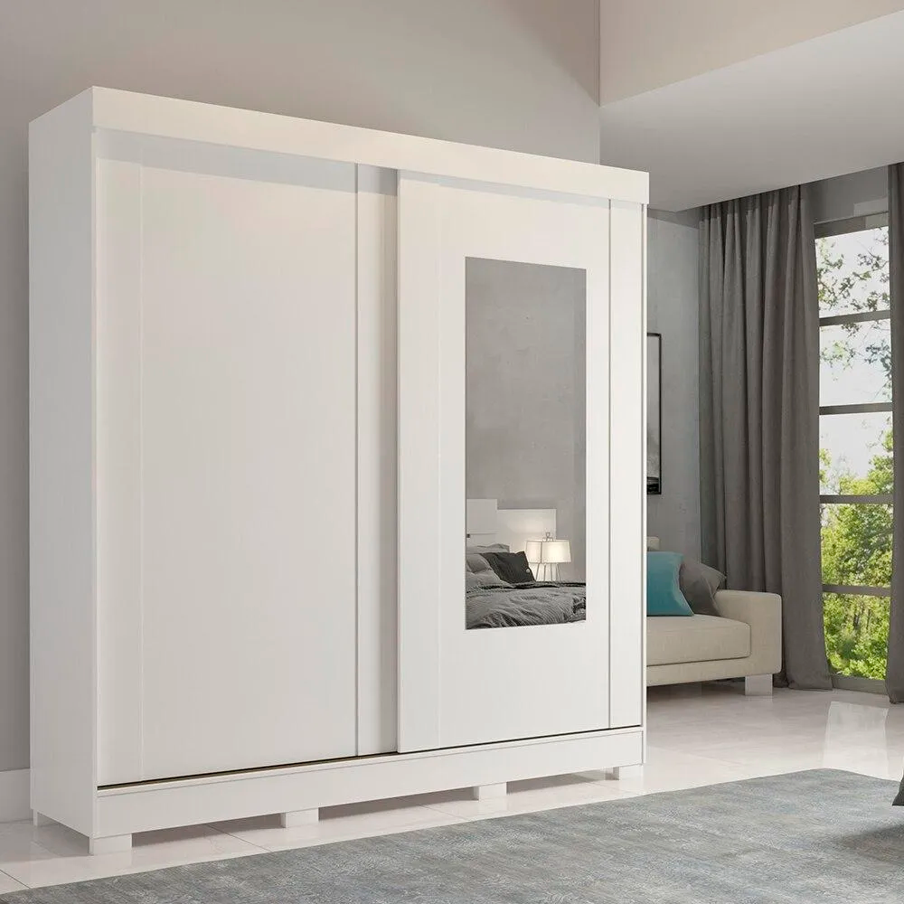 Roupeiro Ilheus 2P Slide Com Kit Espelho Branco Panan