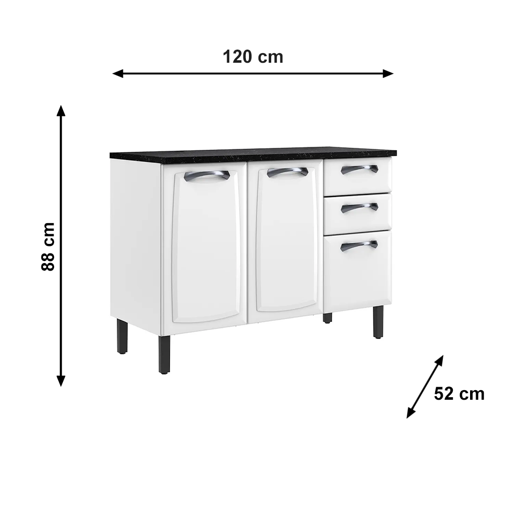 Balcão de Cozinha em Aço 3 Portas 2 Gavetas Branco New Premium Itatiaia