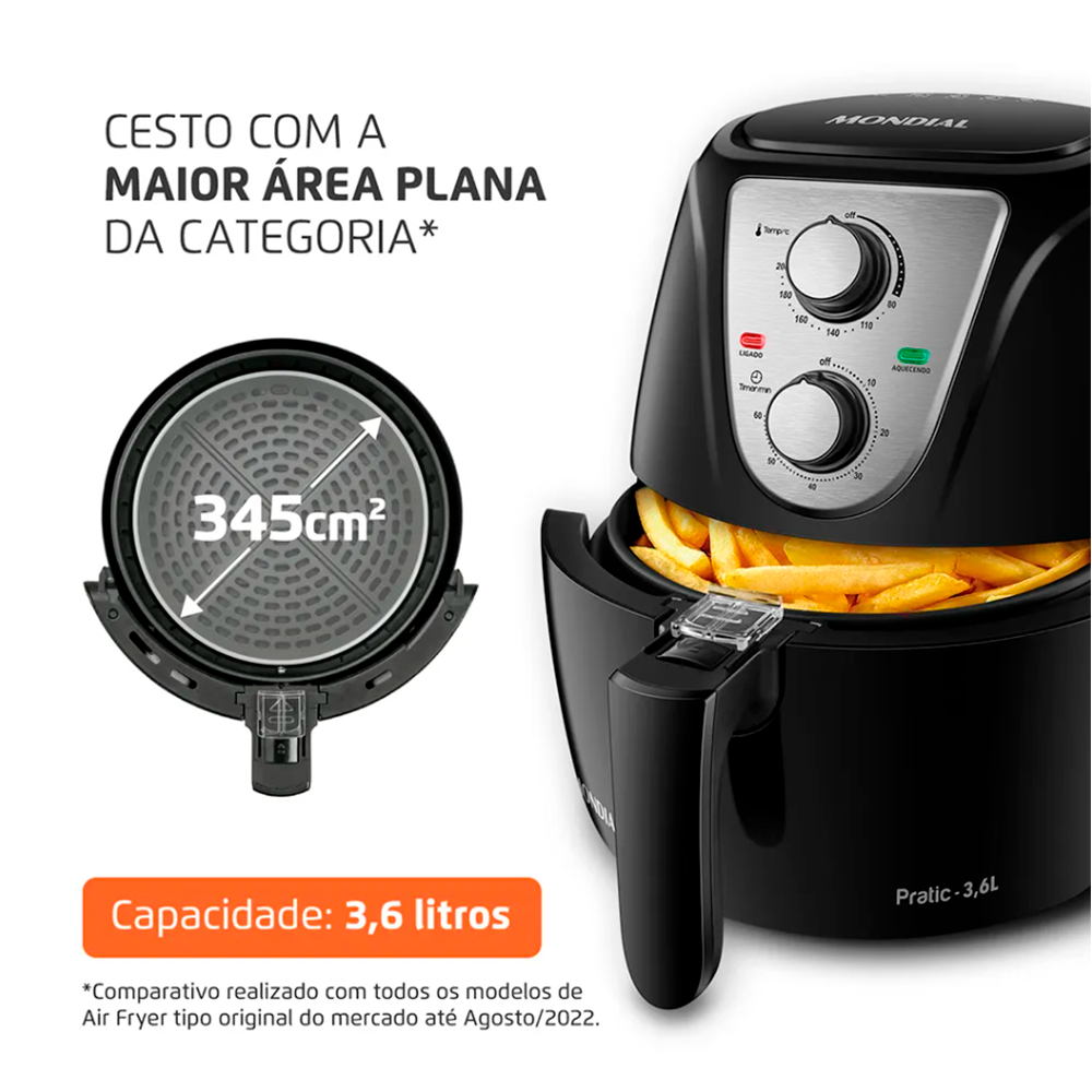 Air Fryer 3,6L AF-36 Pratic 1500W 220V Preto/Inox Mondial 