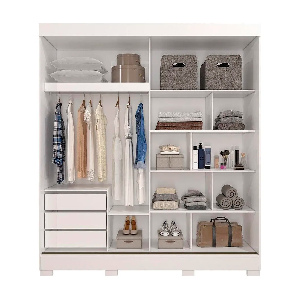 Roupeiro Ilheus 2P Slide Com Kit Espelho Branco Panan