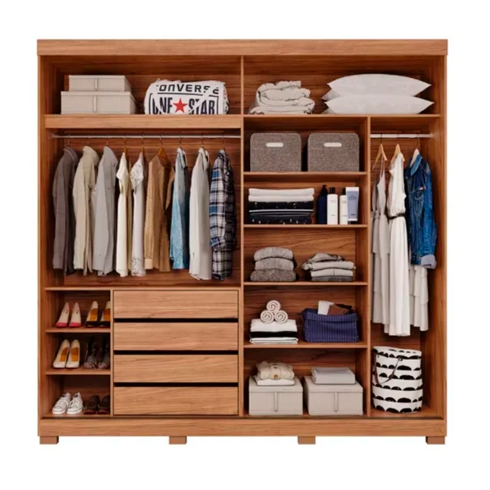 Roupeiro 2 Portas Blumenau Slide com Kit 2 Espelhos e Kit 8 Pés Retangular Menor Cinamomo/Off White Panan