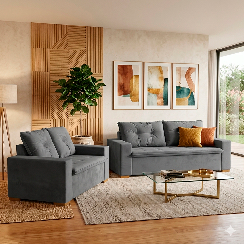 Conjunto Sofa Icaro Cinza JA ESTOFADOS