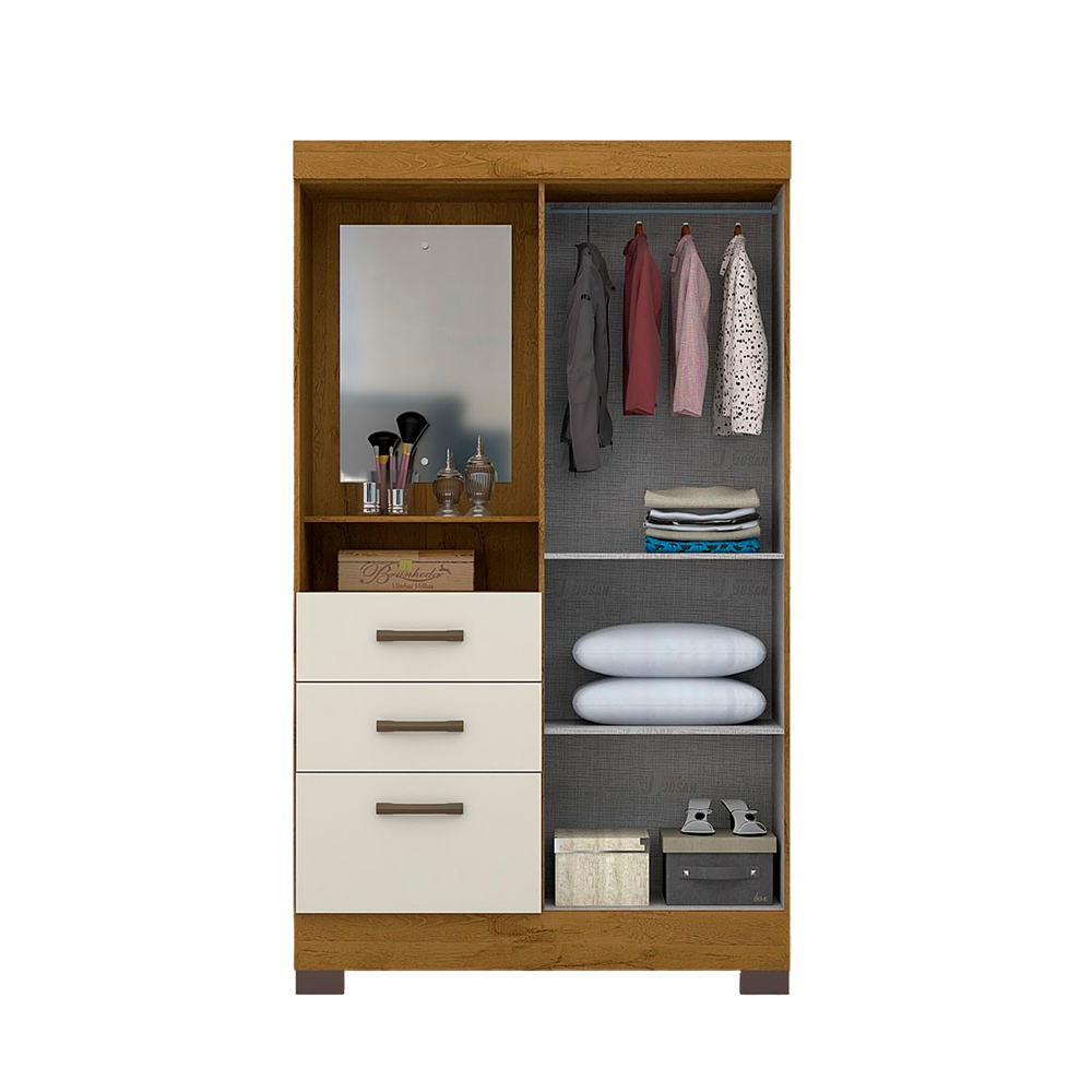 Roupeiro Venerabile com Pés e Espelho Cinamomo/Off White Josan