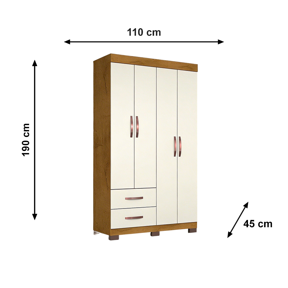 Roupeiro 4 Portas Olimpio com Pé Cinamomo/Off White Josan