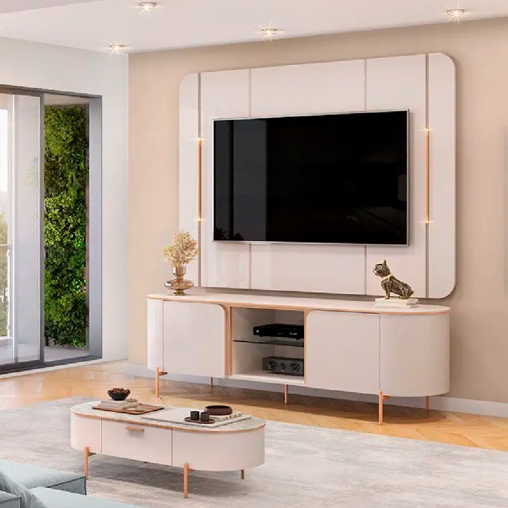 Bancada com Painel Adele Off White/Off White DJ moveis