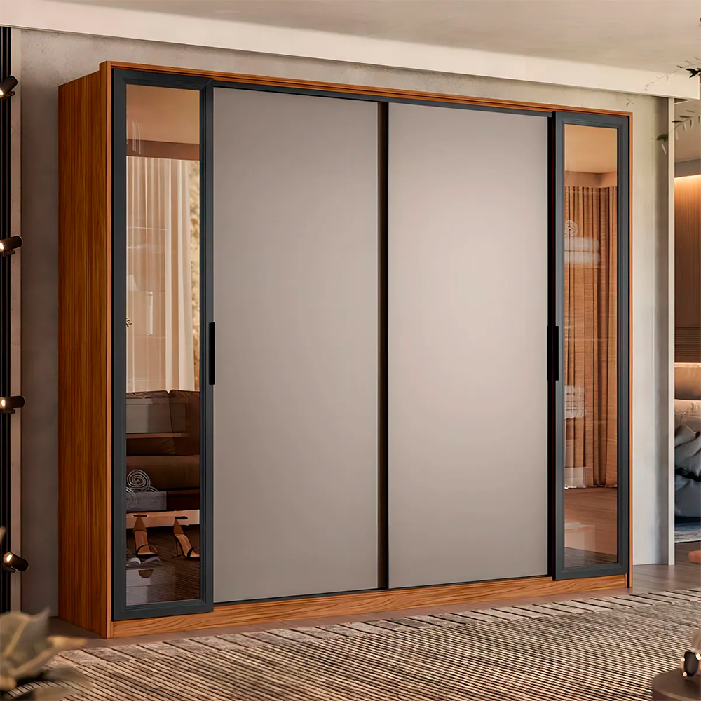 Roupeiro Laredo 4 Portas com 2  Portas em Reflecta C/Pés Nogueira/Nude Prime Tx Demobile