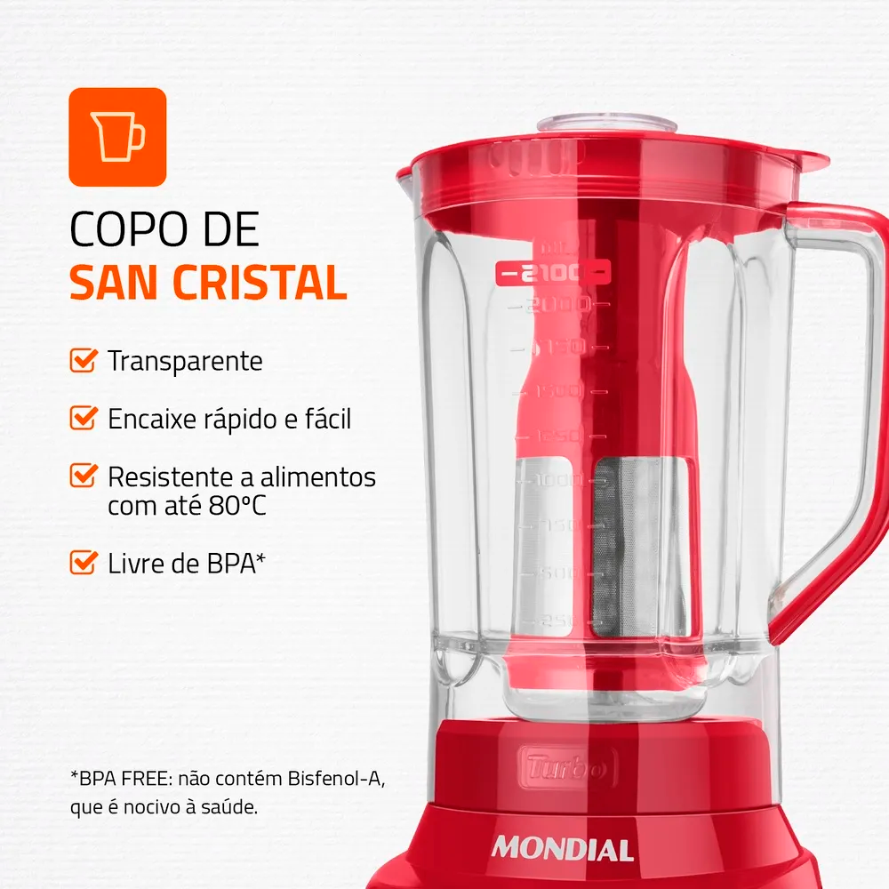 Liquidificador 12V Turbo L-1200 Vermelho/Inox Mondial