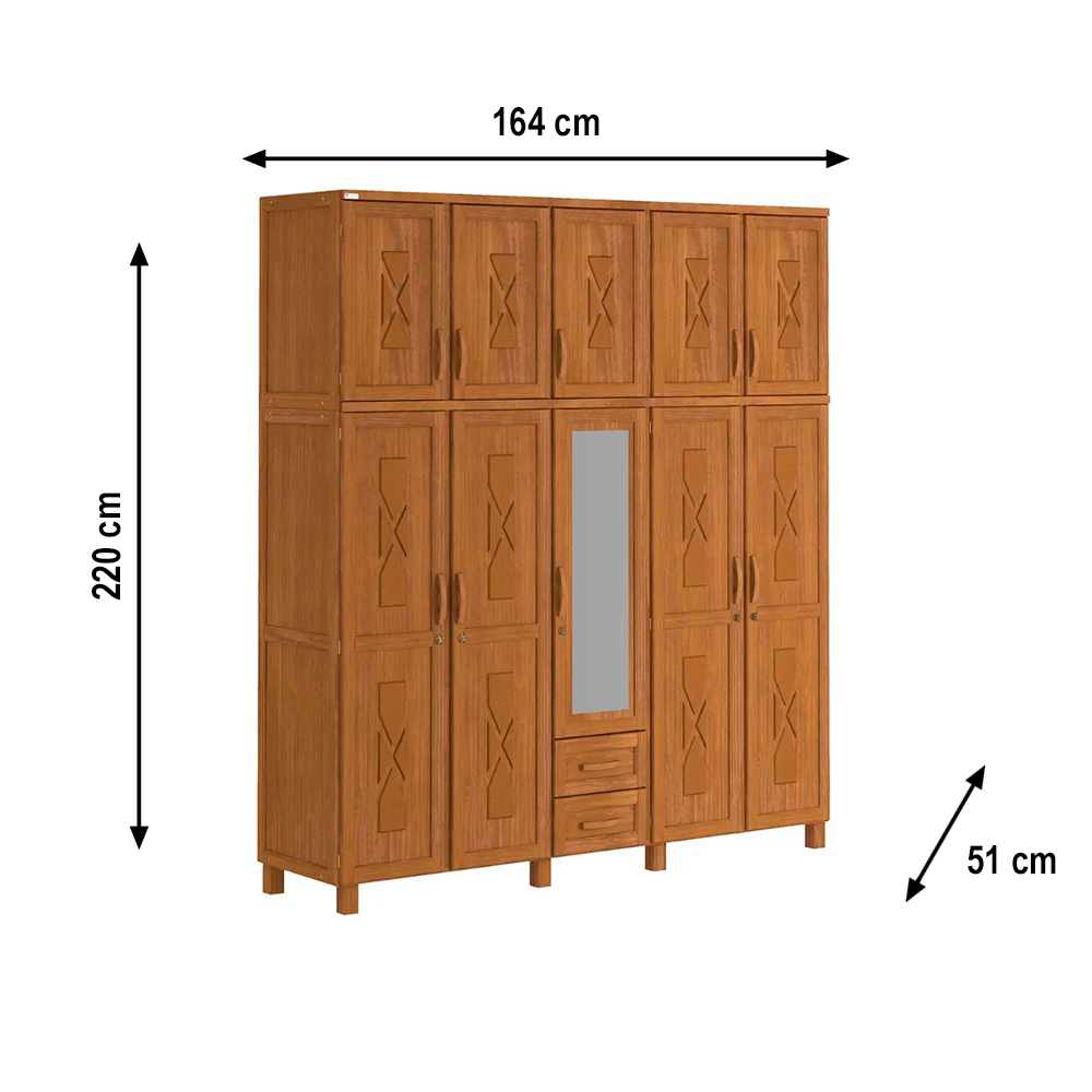 Roupeiro Dallas SUP 5P Pequenas 4P Grandes C APLIQUE 1P ESP Puxador Carvalho Acetinado Tozetto