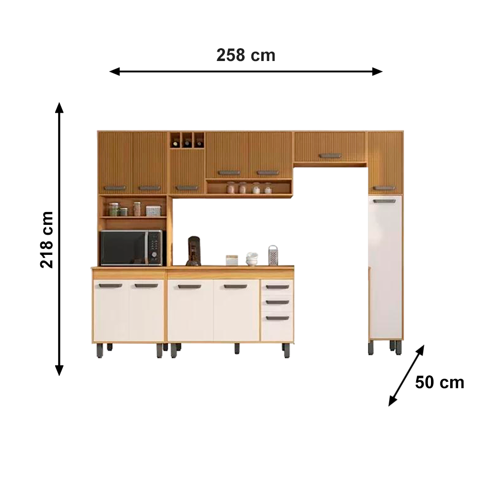 Cozinha Completa Malta Freijo/Ripado/Off White Poliman